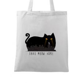 Sacosa din panza take meow home alb