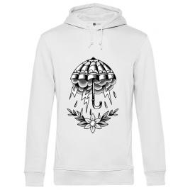 Hoodie barbat cu gluga umbrella tattoo alb