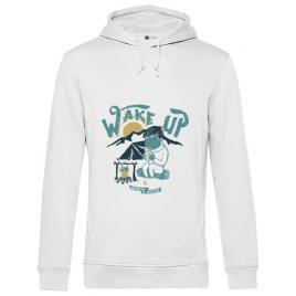 Hoodie barbat cu gluga wake up and drink a coffee alb