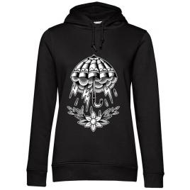 Hoodie dama cu gluga umbrella tattoo negru