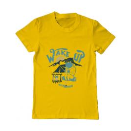 Tricou adler barbat wake up and drink a coffee galben