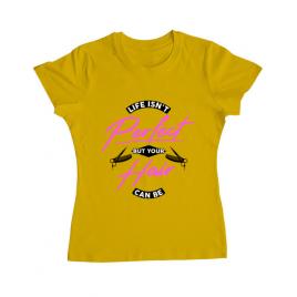 Tricou adler dama life isnt perfect galben