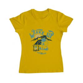 Tricou adler dama wake up and drink a coffee galben