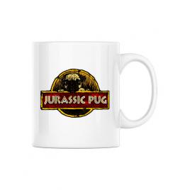 Cana personalizata jurassic pug alb