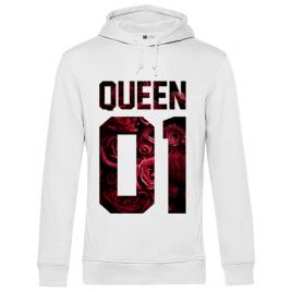 Hoodie barbat cu gluga flower queen alb