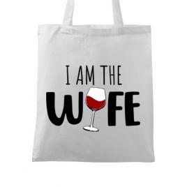 Sacosa din panza i am the wife alb