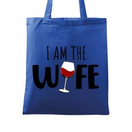 Sacosa din panza i am the wife albastru regal