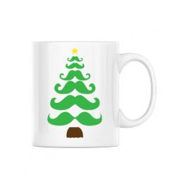 Cana personalizata moustache christmas tree alb