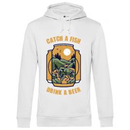 Hoodie barbat cu gluga catch a fish alb