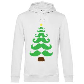Hoodie barbat cu gluga moustache christmas tree alb