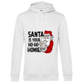 Hoodie barbat cu gluga santa is your homie alb
