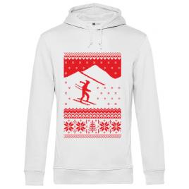 Hoodie barbat cu gluga ski trip alb
