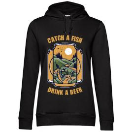 Hoodie dama cu gluga catch a fish negru