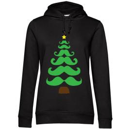 Hoodie dama cu gluga moustache christmas tree negru