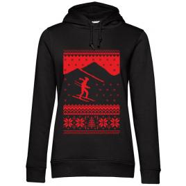 Hoodie dama cu gluga ski trip negru
