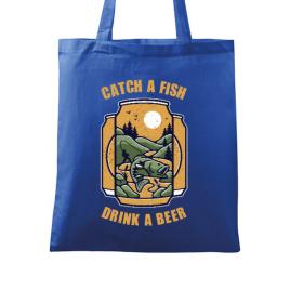 Sacosa din panza catch a fish albastru regal
