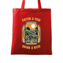 Sacosa din panza catch a fish rosu