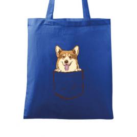 Sacosa din panza corgi in the pocket albastru regal