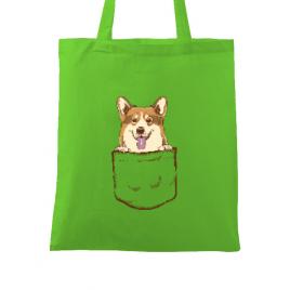 Sacosa din panza corgi in the pocket verde mar
