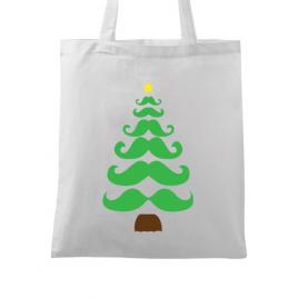 Sacosa din panza moustache christmas tree alb