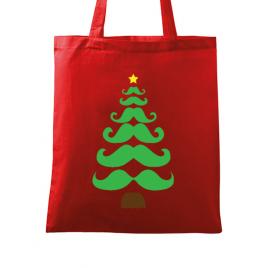 Sacosa din panza moustache christmas tree rosu
