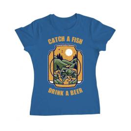 Tricou adler dama catch a fish albastru azuriu