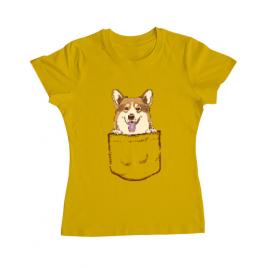 Tricou adler dama corgi in the pocket galben