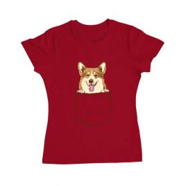 Tricou adler dama corgi in the pocket rosu
