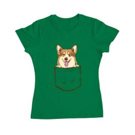 Tricou adler dama corgi in the pocket verde mediu