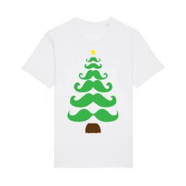 Tricou stanley stella barbat moustache christmas tree alb