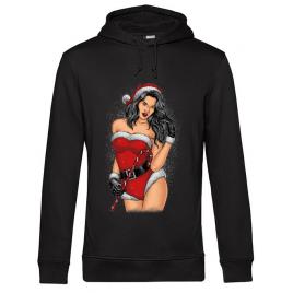 Hoodie barbat cu gluga sexy santa girl negru