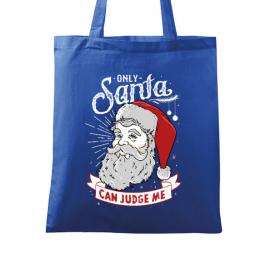 Sacosa din panza only santa can judge me albastru regal