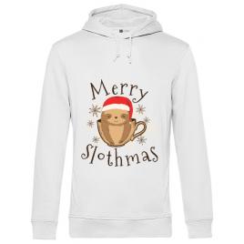 Hoodie barbat cu gluga merry slothmas alb