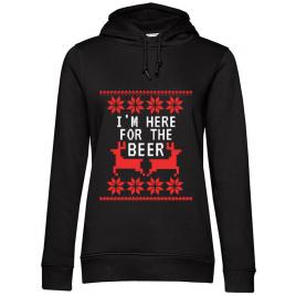 Hoodie dama cu gluga here for the beer negru