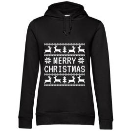 Hoodie dama cu gluga merry christmas ugly sweater negru