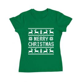 Tricou adler dama merry christmas ugly sweater verde mediu