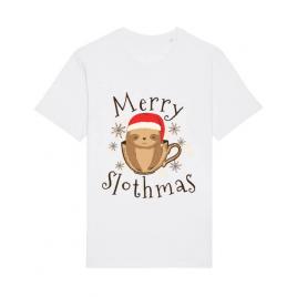 Tricou stanley stella barbat merry slothmas alb