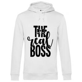 Hoodie barbat cu gluga the real boss alb
