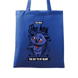 Sacosa din panza you hold the key albastru regal