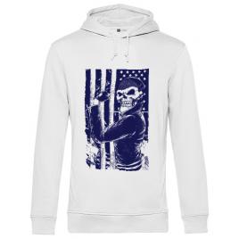 Hoodie barbat cu gluga motorist alb