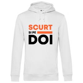 Hoodie barbat cu gluga scurt si pe doi alb