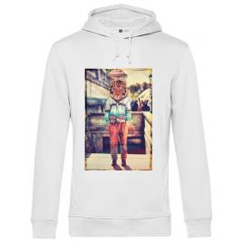 Hoodie barbat cu gluga tiger head alb