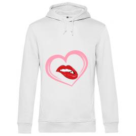 Hoodie barbat cu gluga buze si inima alb