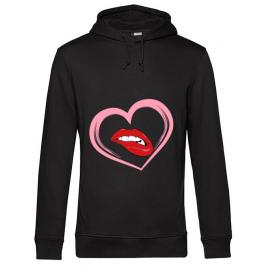Hoodie barbat cu gluga buze si inima negru