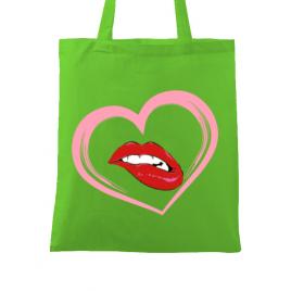Sacosa din panza buze si inima verde mar