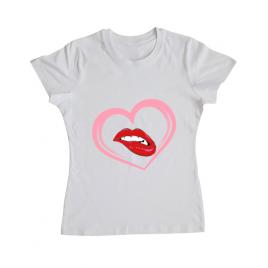 Tricou adler dama buze si inima alb