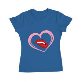 Tricou adler dama buze si inima albastru azuriu
