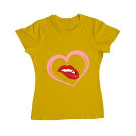 Tricou adler dama buze si inima galben