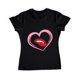 Tricou adler dama buze si inima negru