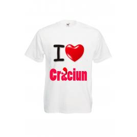 Tricou personalizat Fruit of the loom I love Craciun alb L